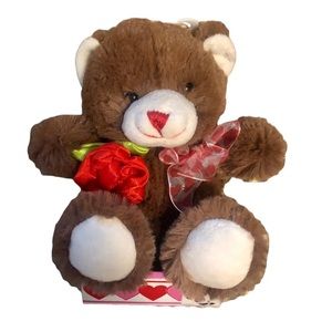 Valentine’s Day teddy bear with rose & heart bow